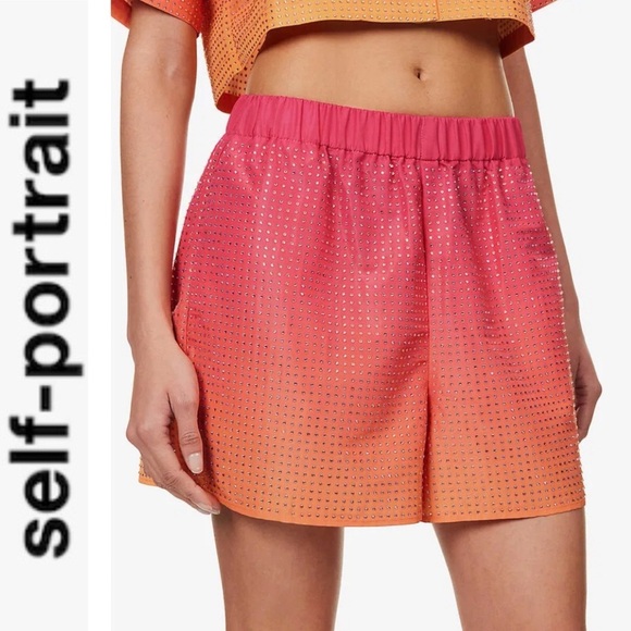Self-Portrait Pants - NWT Self Portrait Pink Ombré Crystal Embellished Hotfix Taffeta Shorts 2